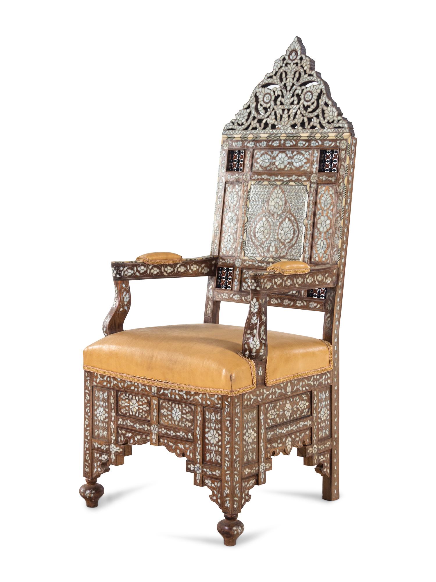 A Syrian Mother of Pearl Inlaid Armchair