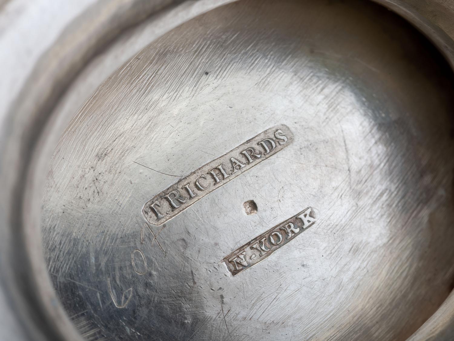 A Thomas Richards Coin Silver Three-Piece Tea Service and Associated Bowl