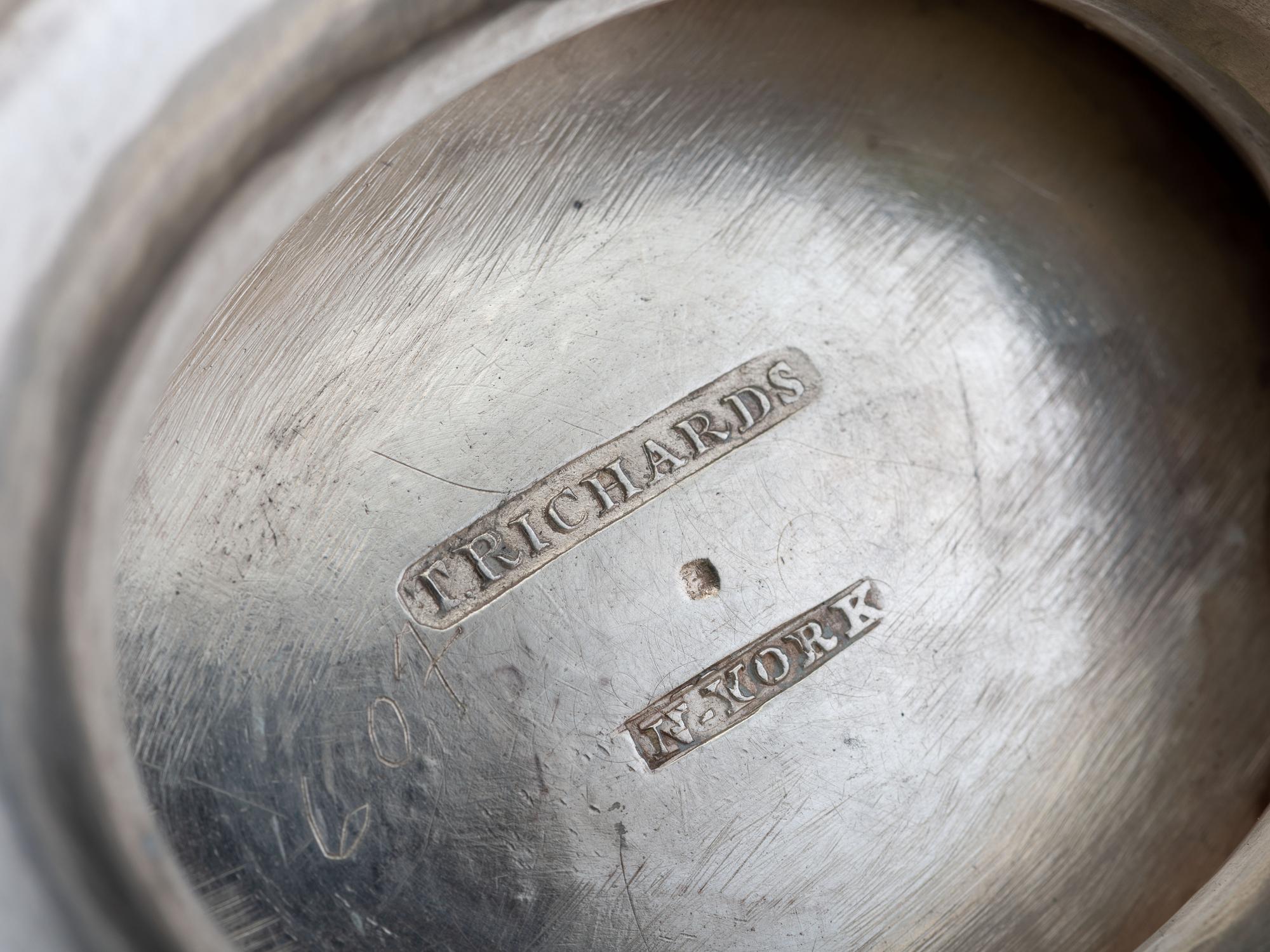 A Thomas Richards Coin Silver Three-Piece Tea Service and Associated Bowl