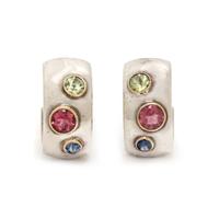 TIFFANY & CO., STERLING SILVER, YELLOW GOLD, AND MULTIGEM 'ETOILE' HUGGIE HOOP EARRINGS