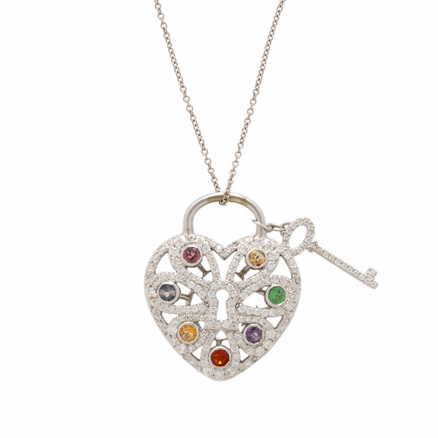 TIFFANY & CO., DIAMOND, MULTIGEM, AND WHITE GOLD 'HEART KEY' PENDANT NECKLACE