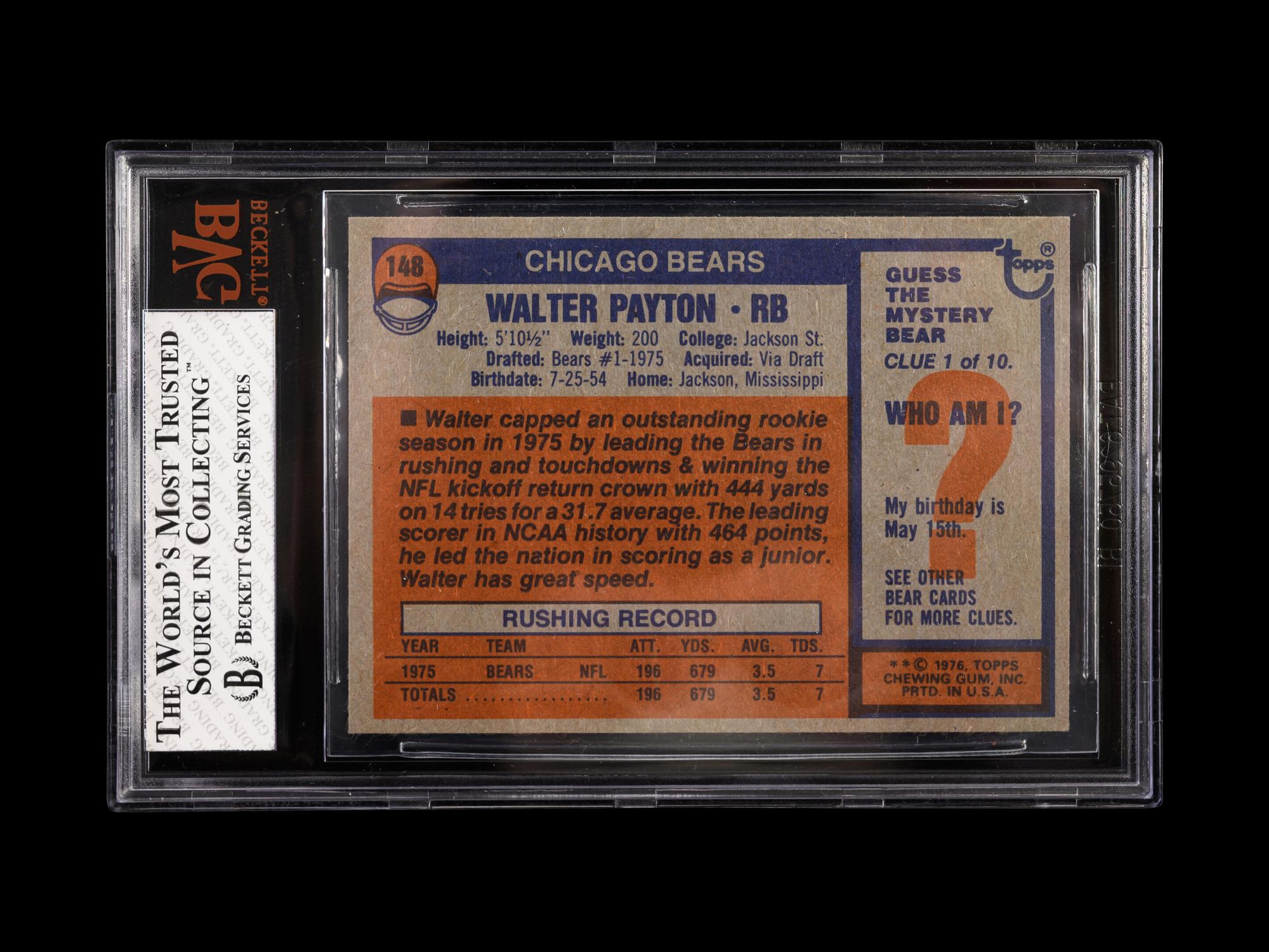 A 1976 Topps Walter Payton Rookie Football Card No. 148, BVG 8 NM-MT