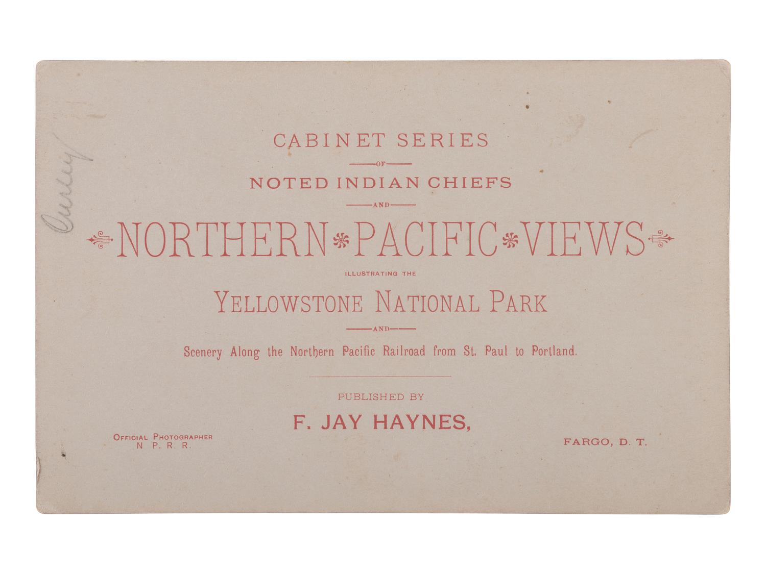 HAYNES, Frank Jay (1853-1921), photographer. Cabinet card of Curley, George Custer's scout. Fargo, Dakota Territory, ca 1880s.