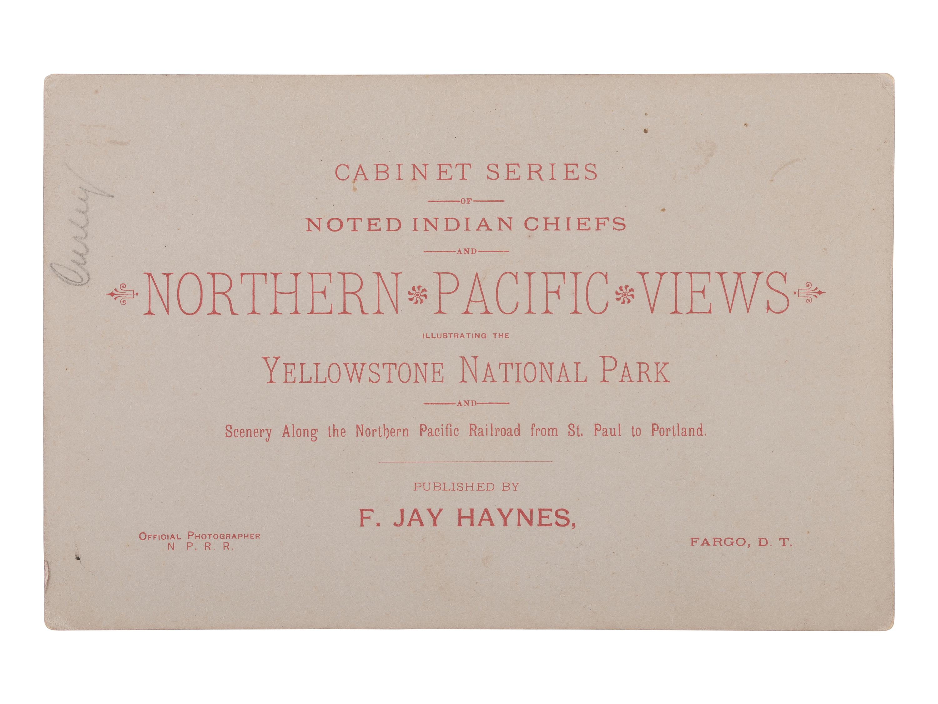 HAYNES, Frank Jay (1853-1921), photographer. Cabinet card of Curley, George Custer's scout. Fargo, Dakota Territory, ca 1880s.