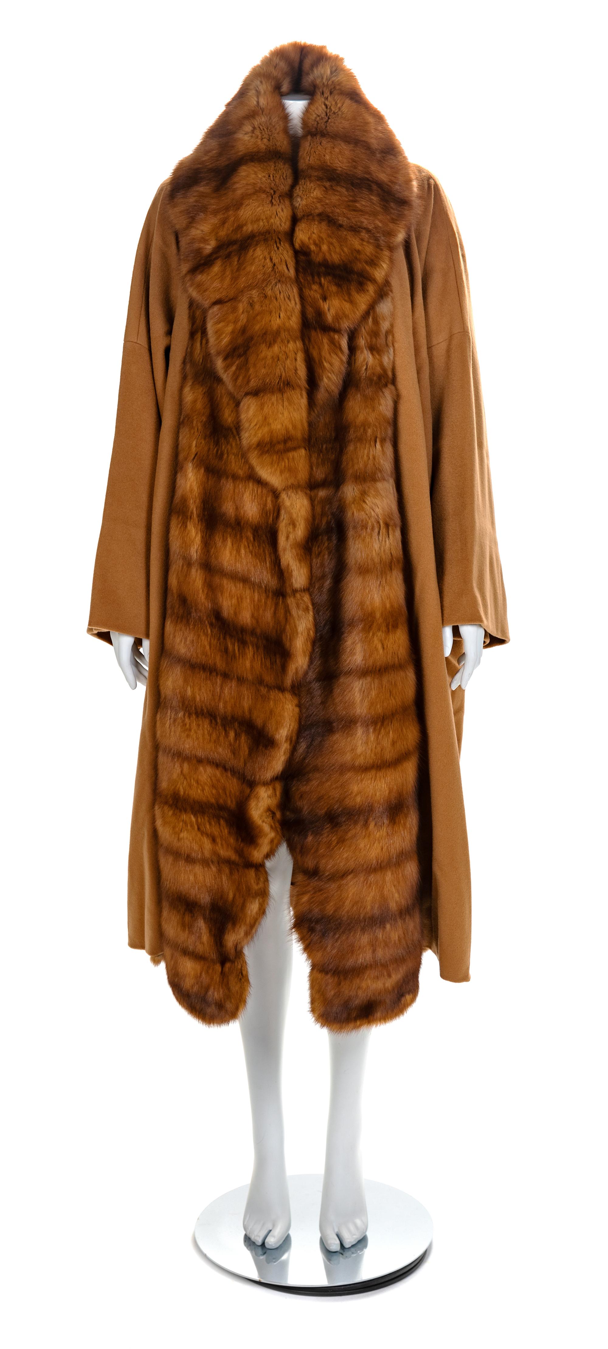 Atelier Versace Wool Coat with Wide Fur Trim, 1990s No size label