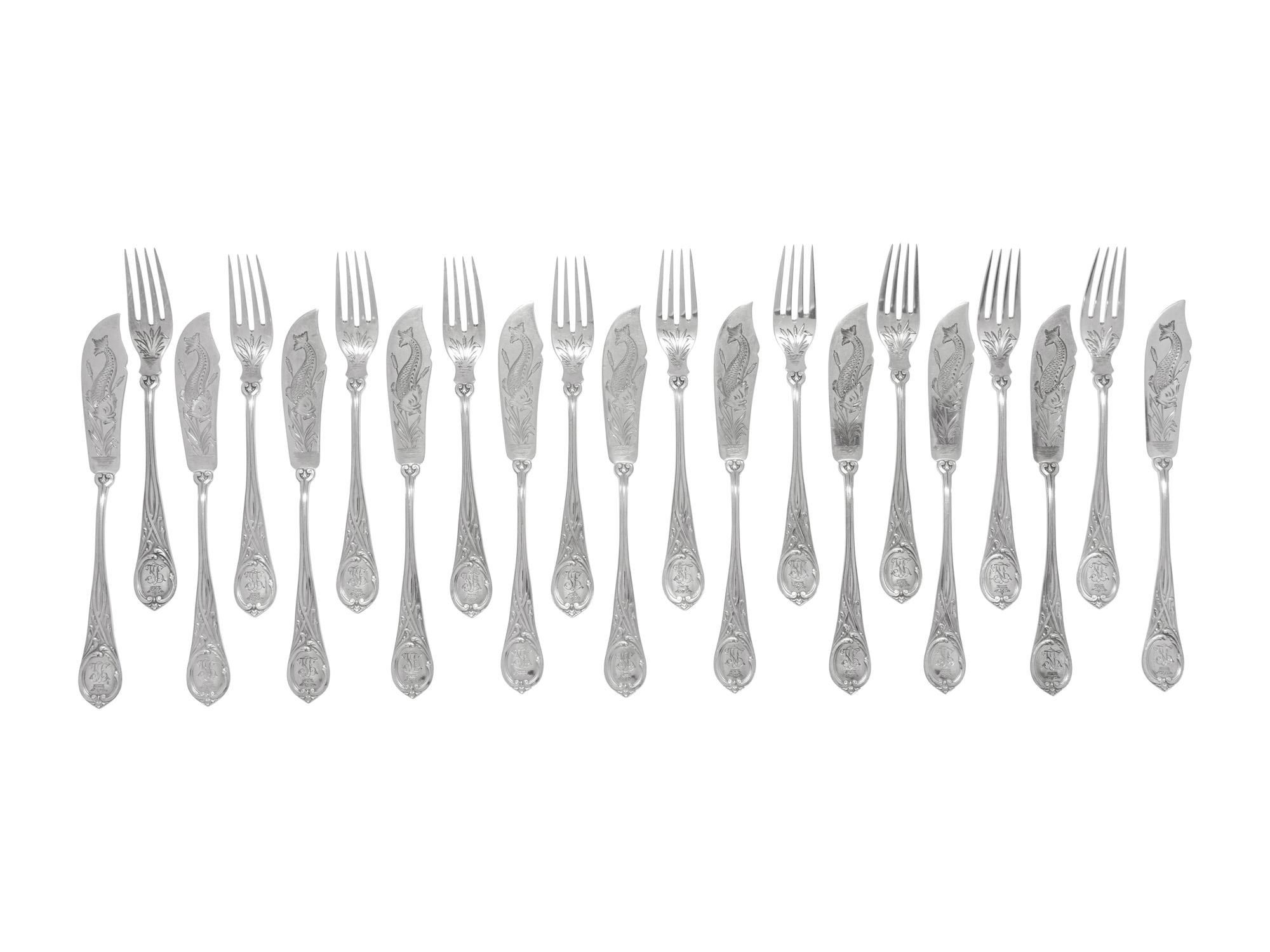 A Russian Silver Fish Service