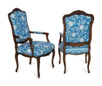 A Pair of Louis XV Style Walnut Fauteuils