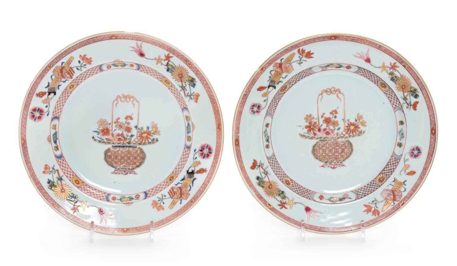 A Pair of Chinese Export Famille Rose Porcelain Plates