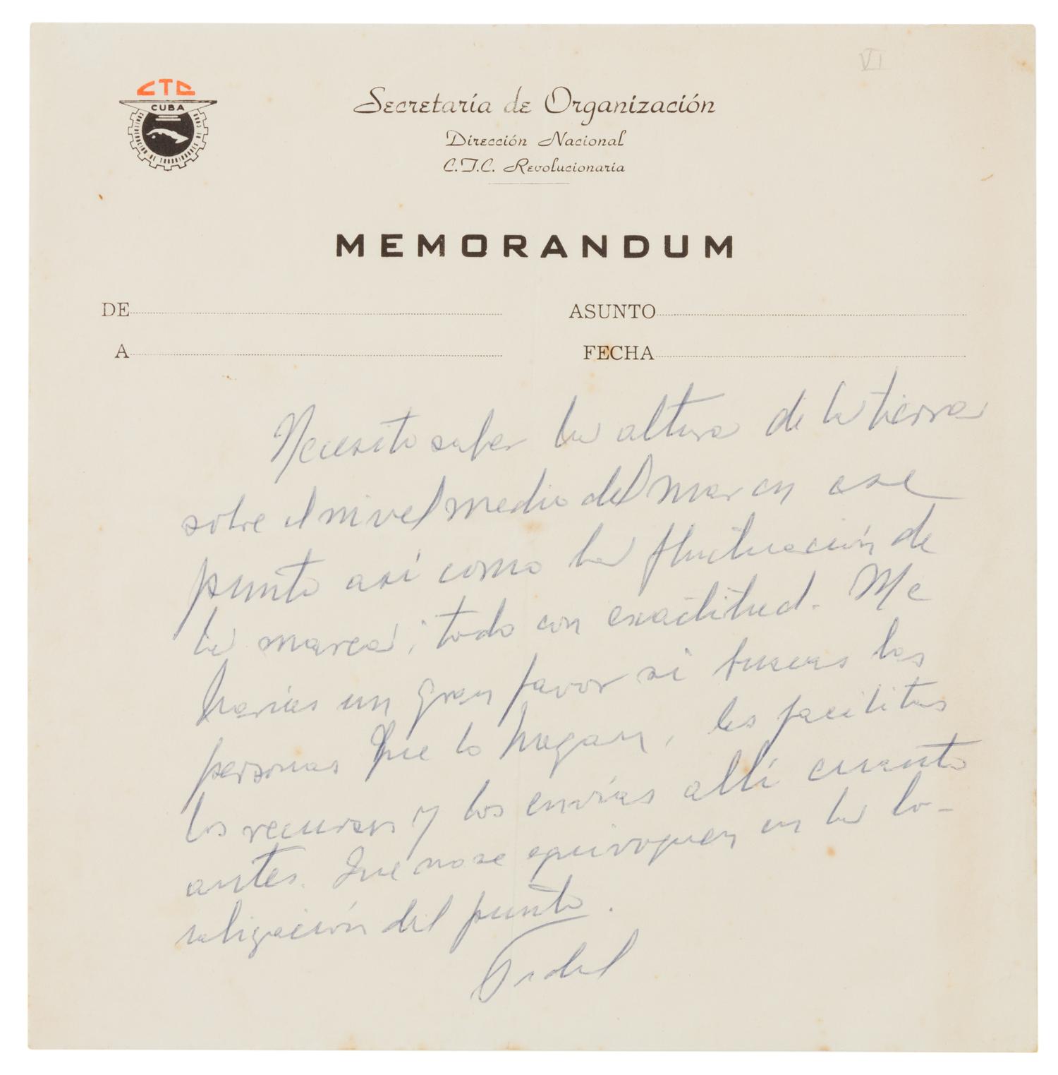 CASTRO, Fidel (1927-2016). Autograph letter signed ("Fidel"), in Spanish, to an unnamed recipient. N.p., n.d. [c.1962].