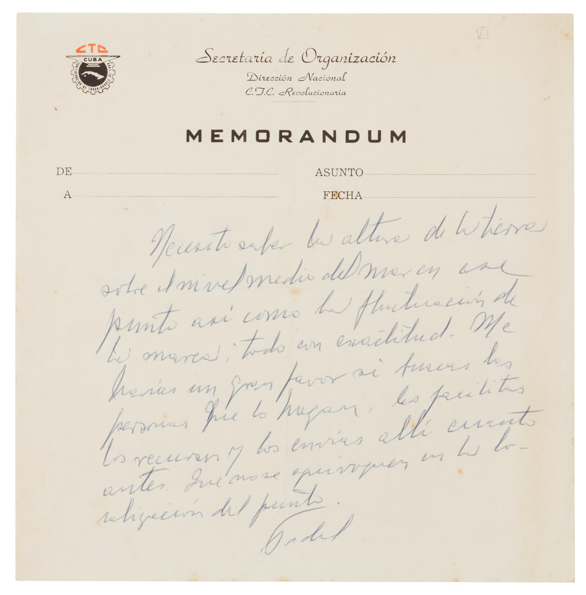 CASTRO, Fidel (1927-2016). Autograph letter signed ("Fidel"), in Spanish, to an unnamed recipient. N.p., n.d. [c.1962].