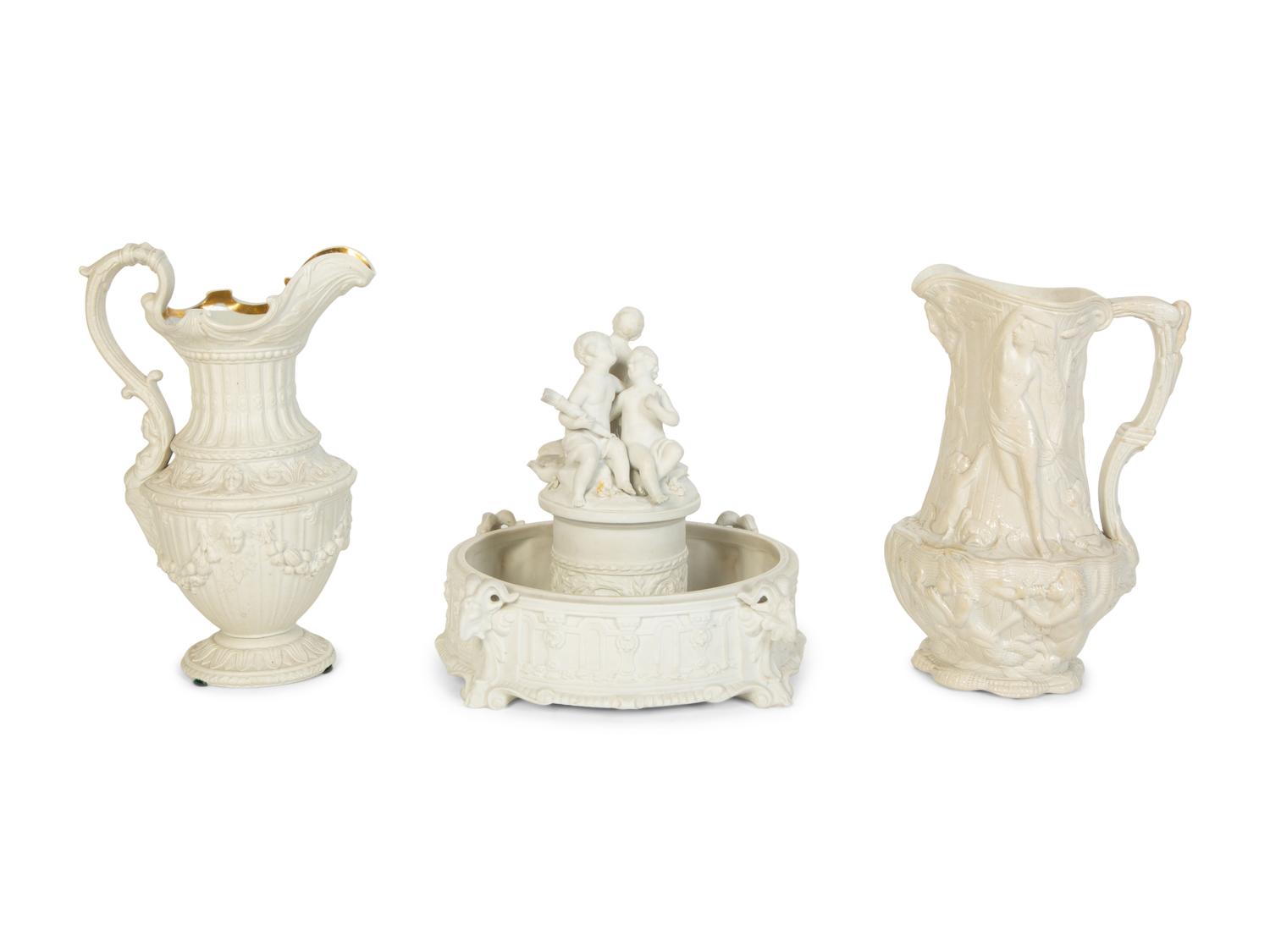 Three Bisque Porcelain Table Articles