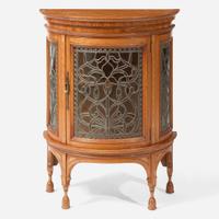 An English Aesthetic Movement inlaid satinwood and harewood demilune cabinet circa 1895