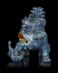 A Chinese Robin's Egg Glazed Porcelain Figural Group of Fu Lions