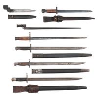 Lot of Four English Bayonets including Enfield No 9MKI, 1907, and Three European Bayonets