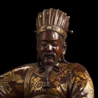 A pair of Japanese gilt-lacquered carved wood figures 日本鎏金木造像一对 Meiji/Taisho period ?????