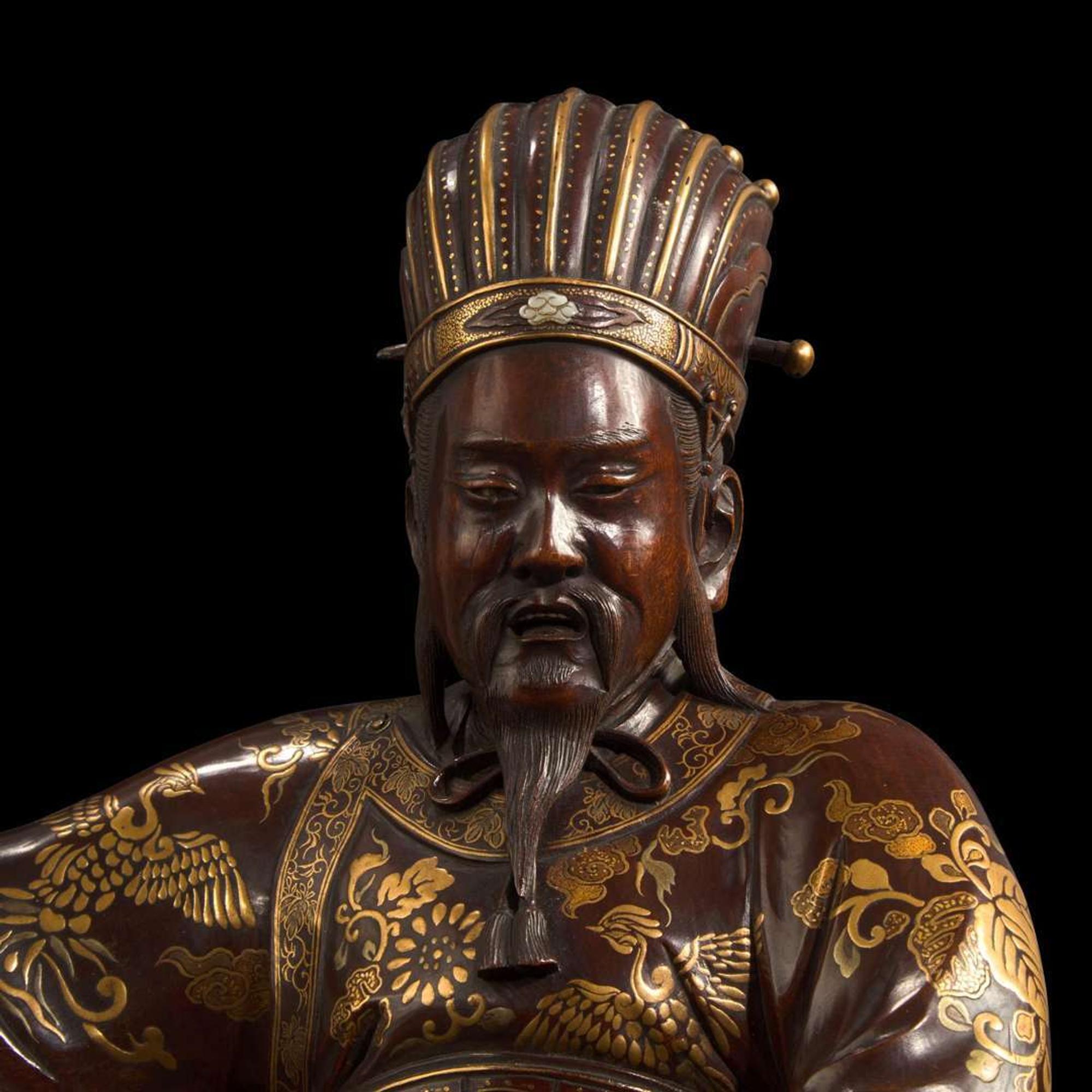 A pair of Japanese gilt-lacquered carved wood figures 日本鎏金木造像一对 Meiji/Taisho period ?????