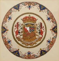 Five Parcel Gilt Watercolor Paintings of Armorial Porcelain Designs