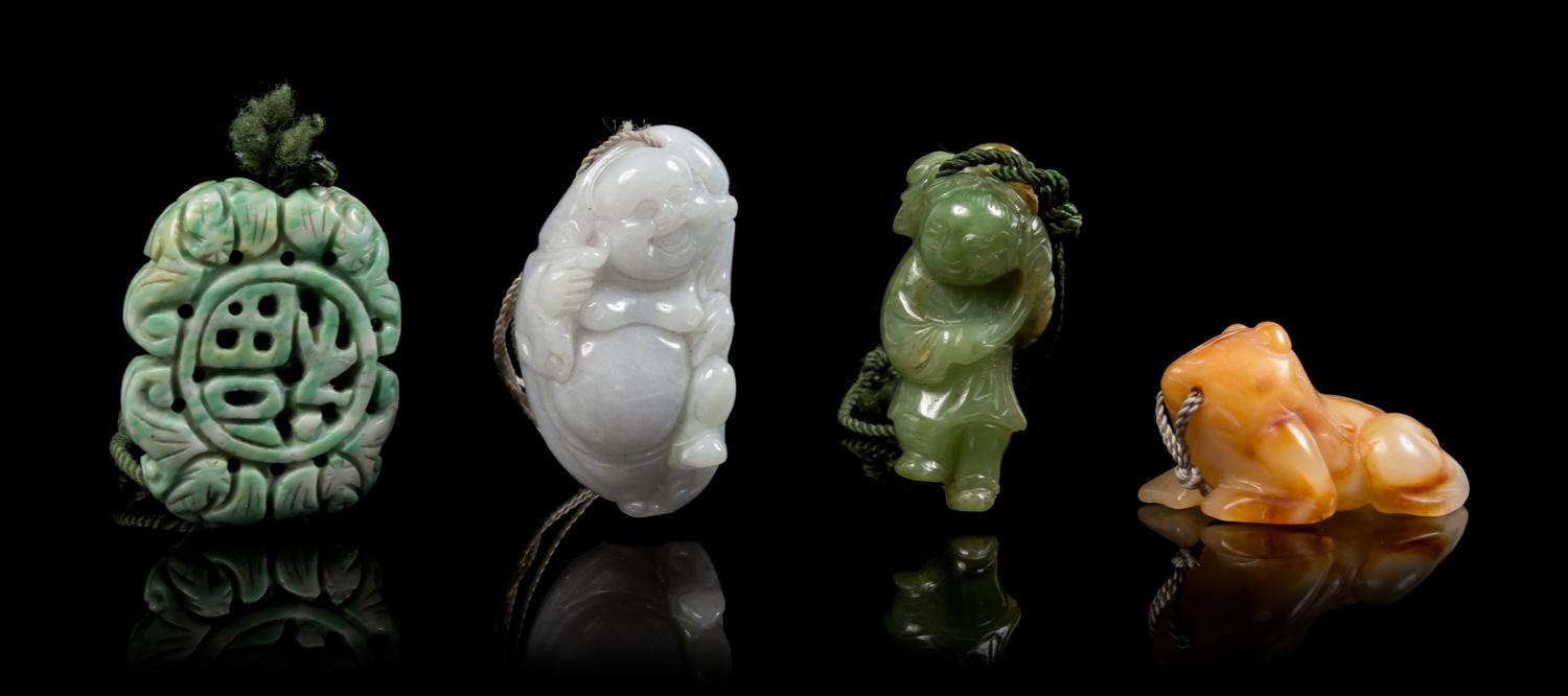 Four Hardstone Pendants Length of first 1 7/8 inches.