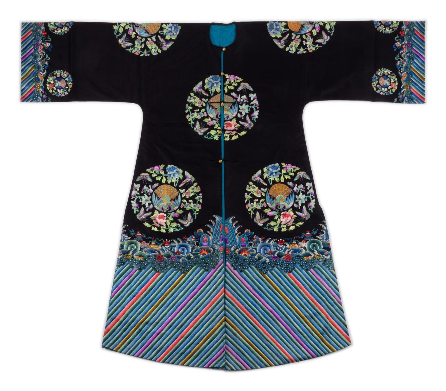 A Black Ground Embroidered Silk Lady's Surcoat