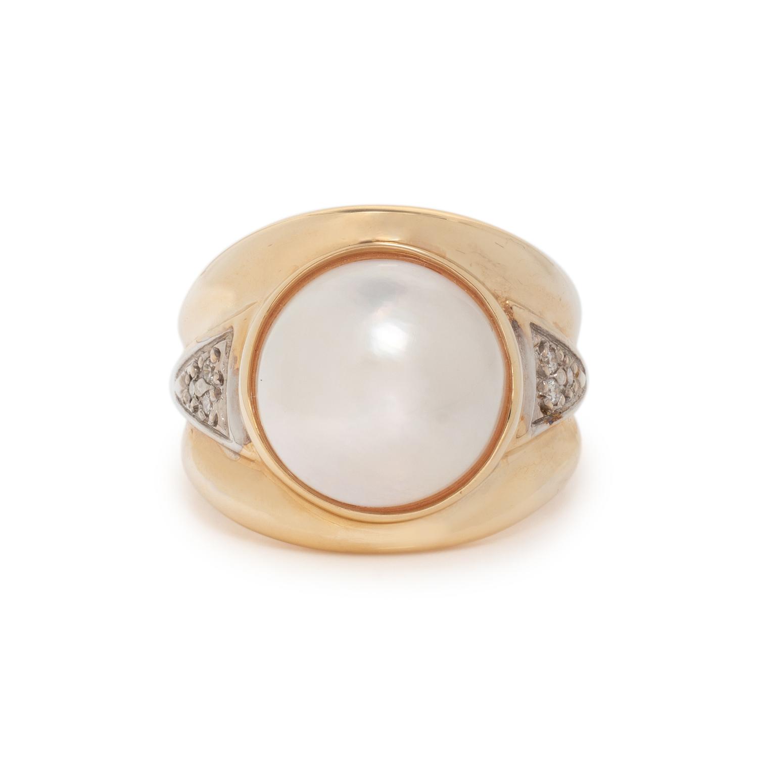 CULTURED MABE PEARL AND DIAMOND RING