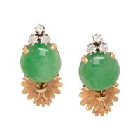 YELLOW GOLD, JADE AND DIAMOND EARCLIPS