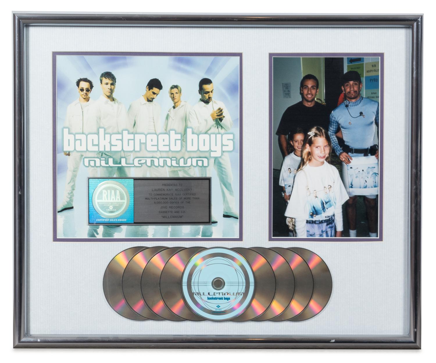 A Backstreet Boys: Millennium RIAA Certified 9x Platinum Presentation Album 20 3/4 x 25 1/4 inches.