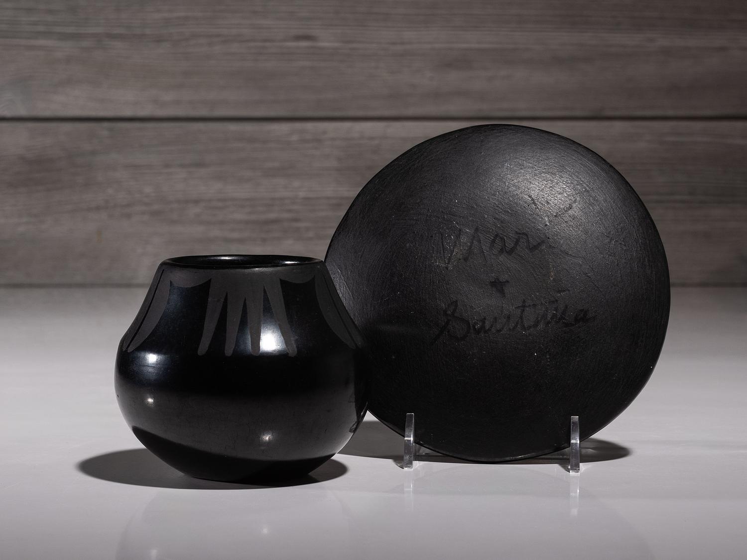 Blackware Pottery Jar and Saucer 1943-1956