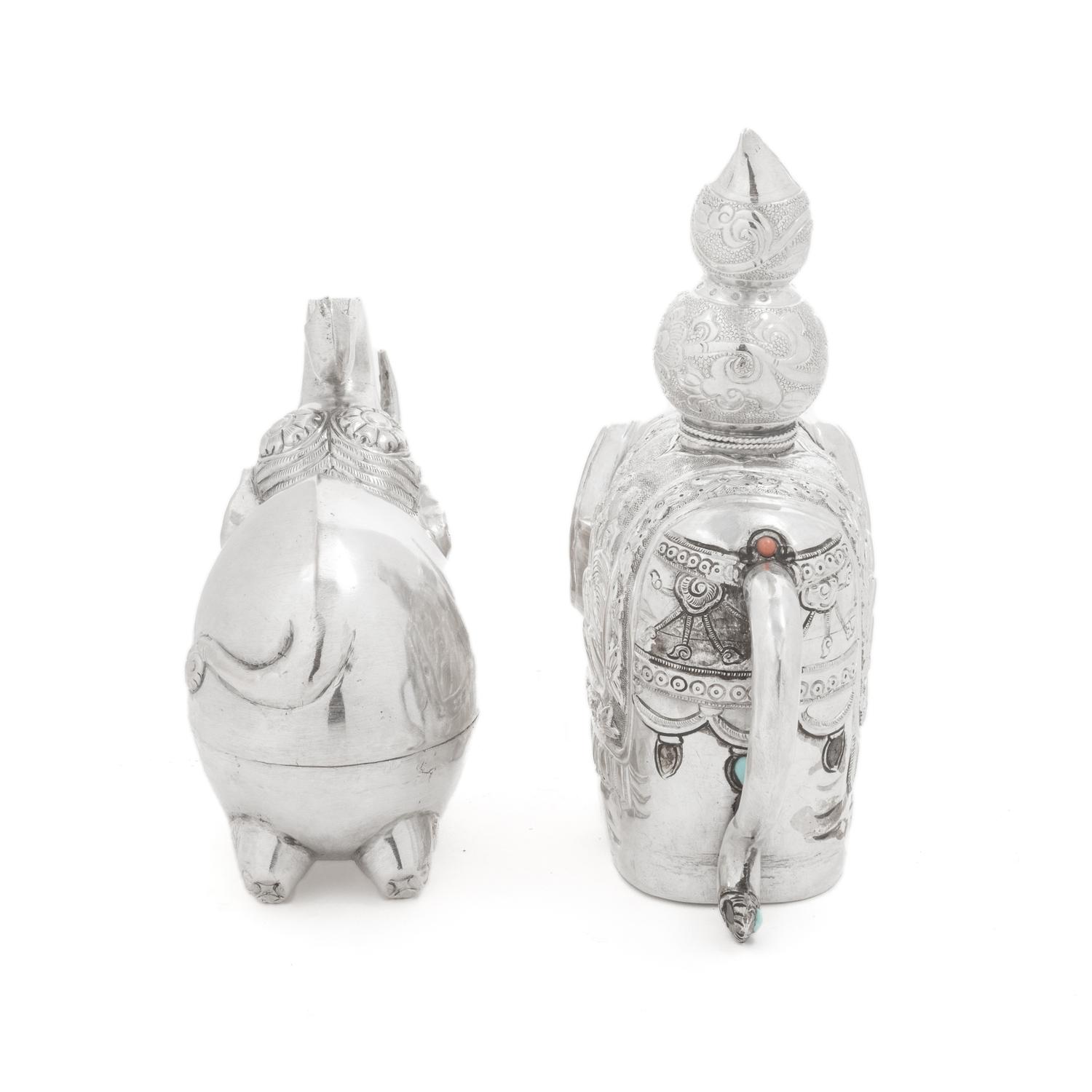 Two Silver Elephant-Form Articles
