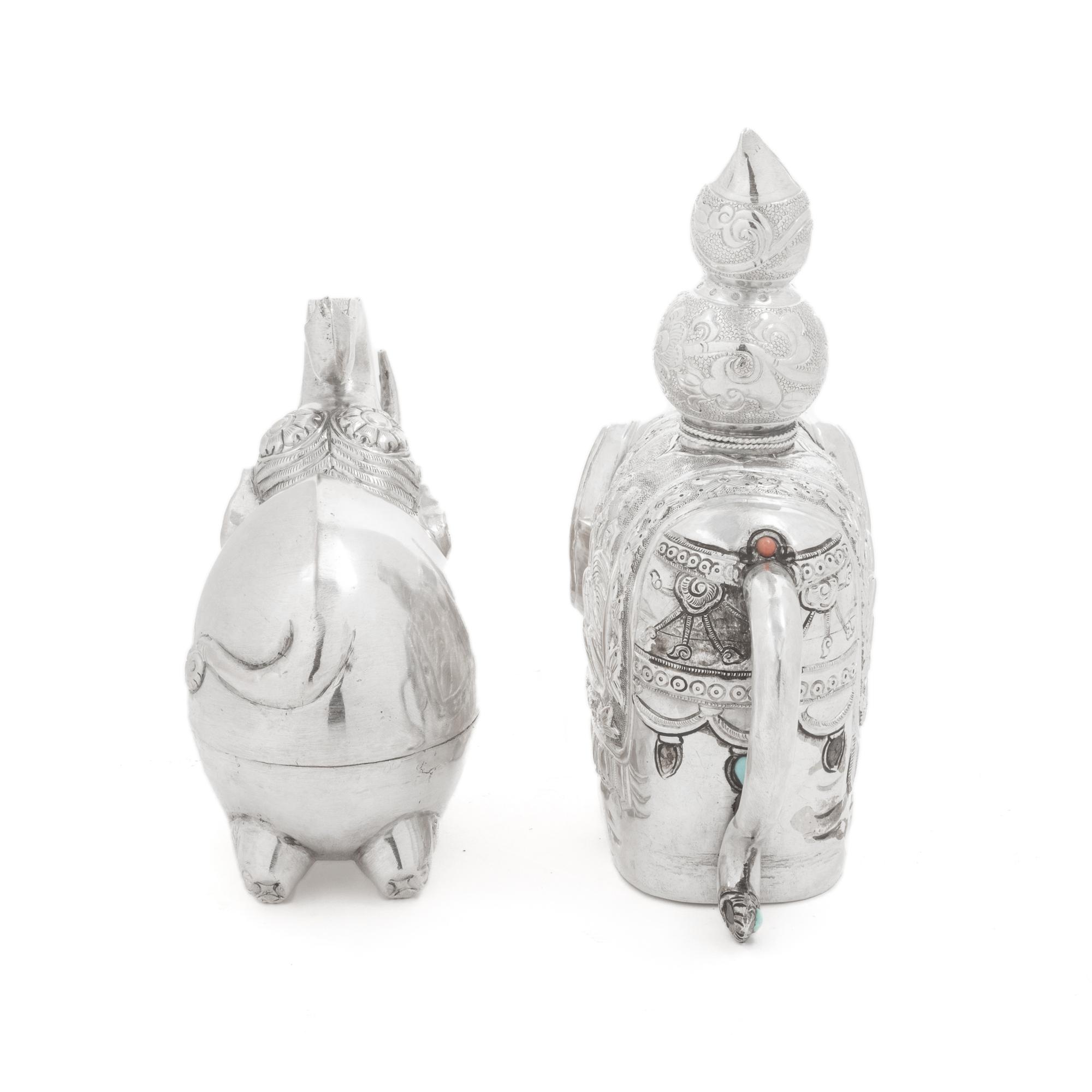 Two Silver Elephant-Form Articles