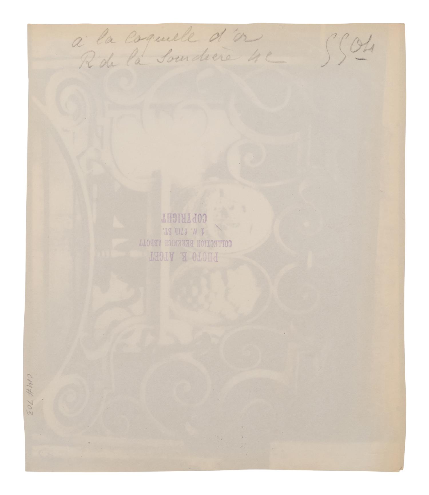 A group of four photographs ( Á la Coquille d'Or, rue de la Sourdière, 4e, 1908; Pavilion du Hanovre, boulevard des Capucines 33 , 1913; Fête du Trône , 1914; Fleurs [Boulevard Saint Michel] , 1926-1927)