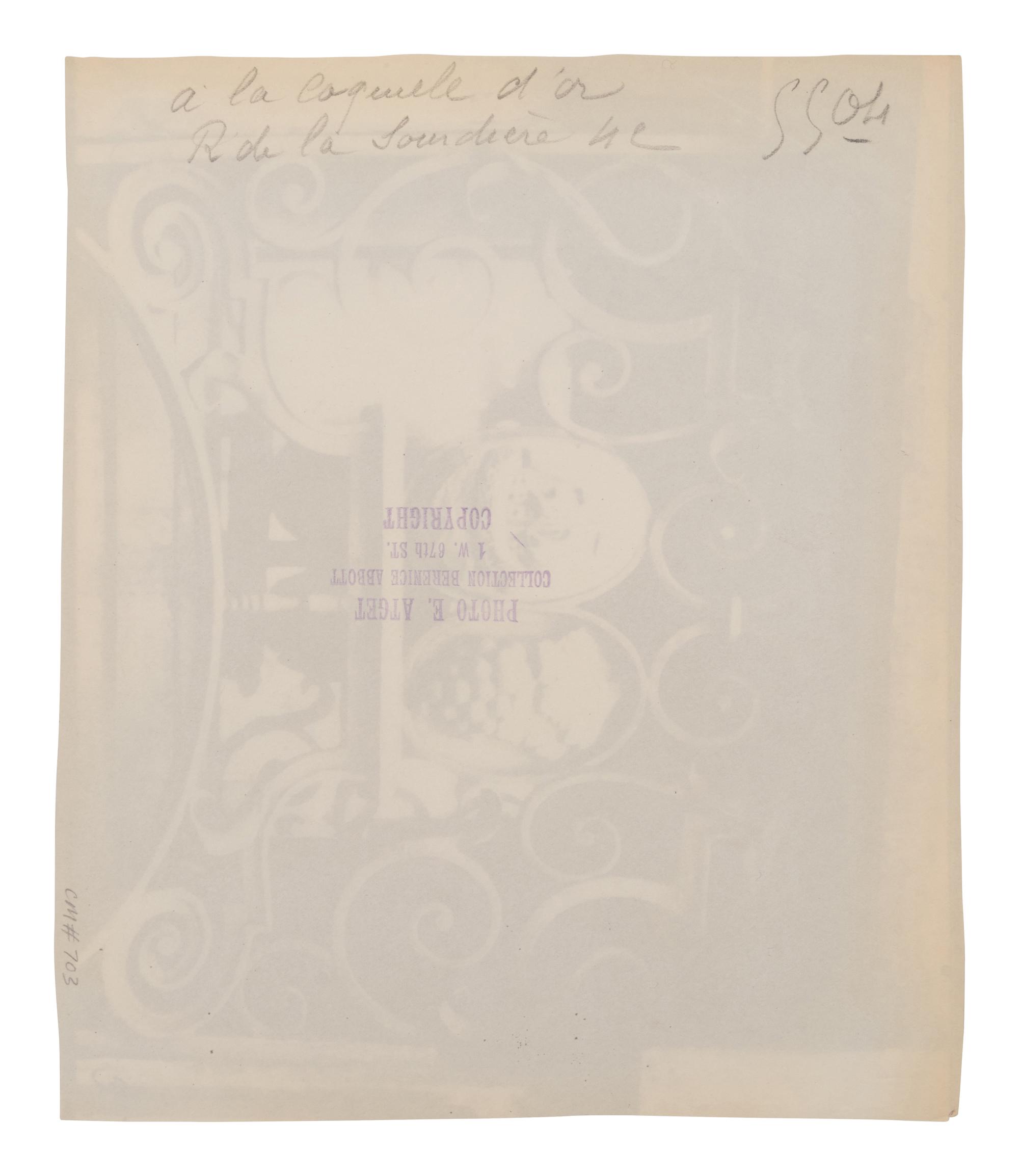 A group of four photographs ( Á la Coquille d'Or, rue de la Sourdière, 4e, 1908; Pavilion du Hanovre, boulevard des Capucines 33 , 1913; Fête du Trône , 1914; Fleurs [Boulevard Saint Michel] , 1926-1927)