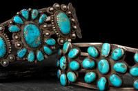 Navajo or Zuni Silver and Turquoise Cluster Cuff Bracelets