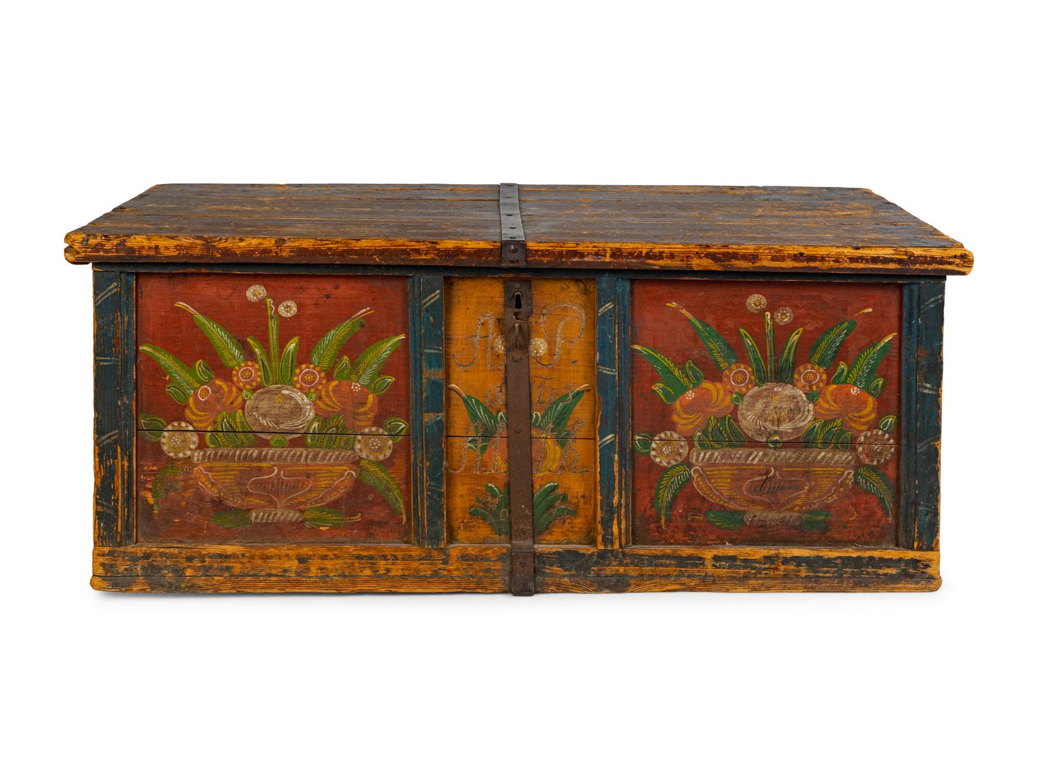 A Northern European Painted Pine Blanket Chest