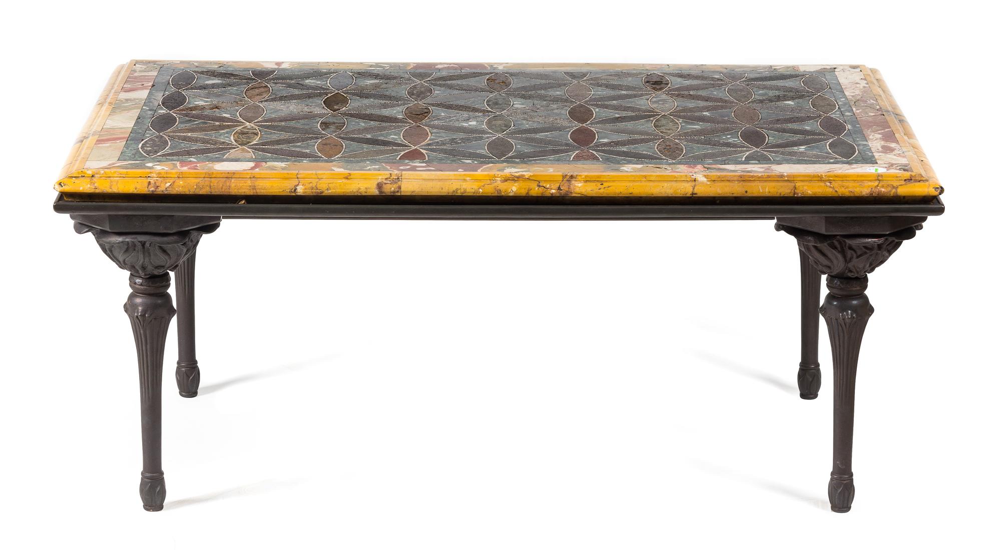 A Mosaic Inset Low Table Height 19 1/4 x width 44 x depth 27 3/4 inches. — THE TOP POSSIBLY ROMAN