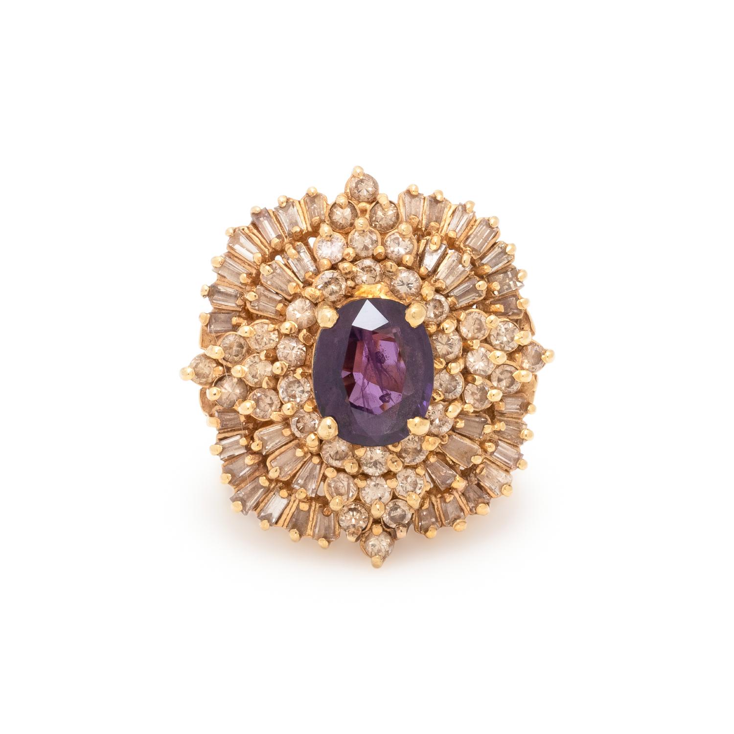 COLOR CHANGE SAPPHIRE AND DIAMOND RING