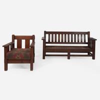 Stickley Brothers (American, active 1891-1954) Settle and Armchair, USA, circa 1905