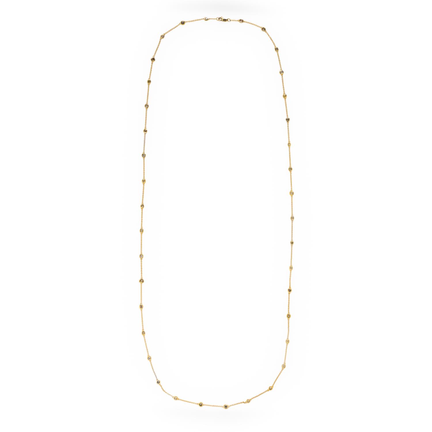 Hubert, Diamond, Colored Diamond, and Yellow Gold Station Necklace