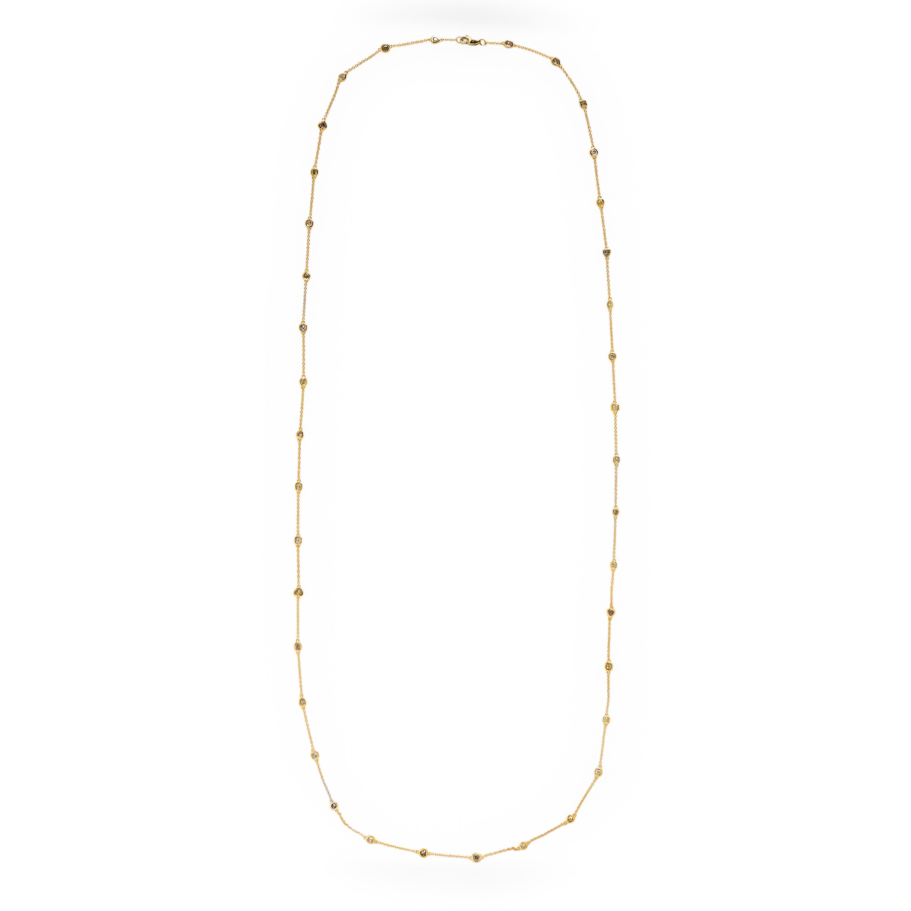 Hubert, Diamond, Colored Diamond, and Yellow Gold Station Necklace