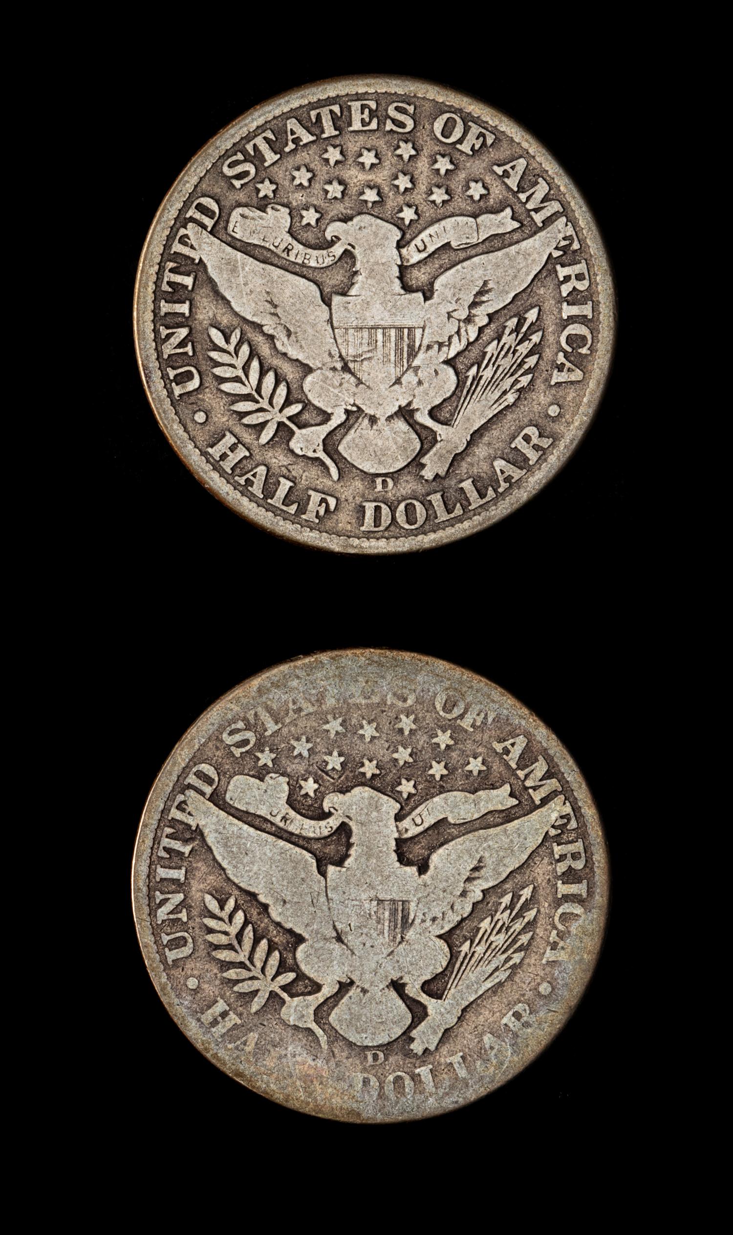 Two United States Barber Half-Dollar Coins — 1907-D & 1912-D