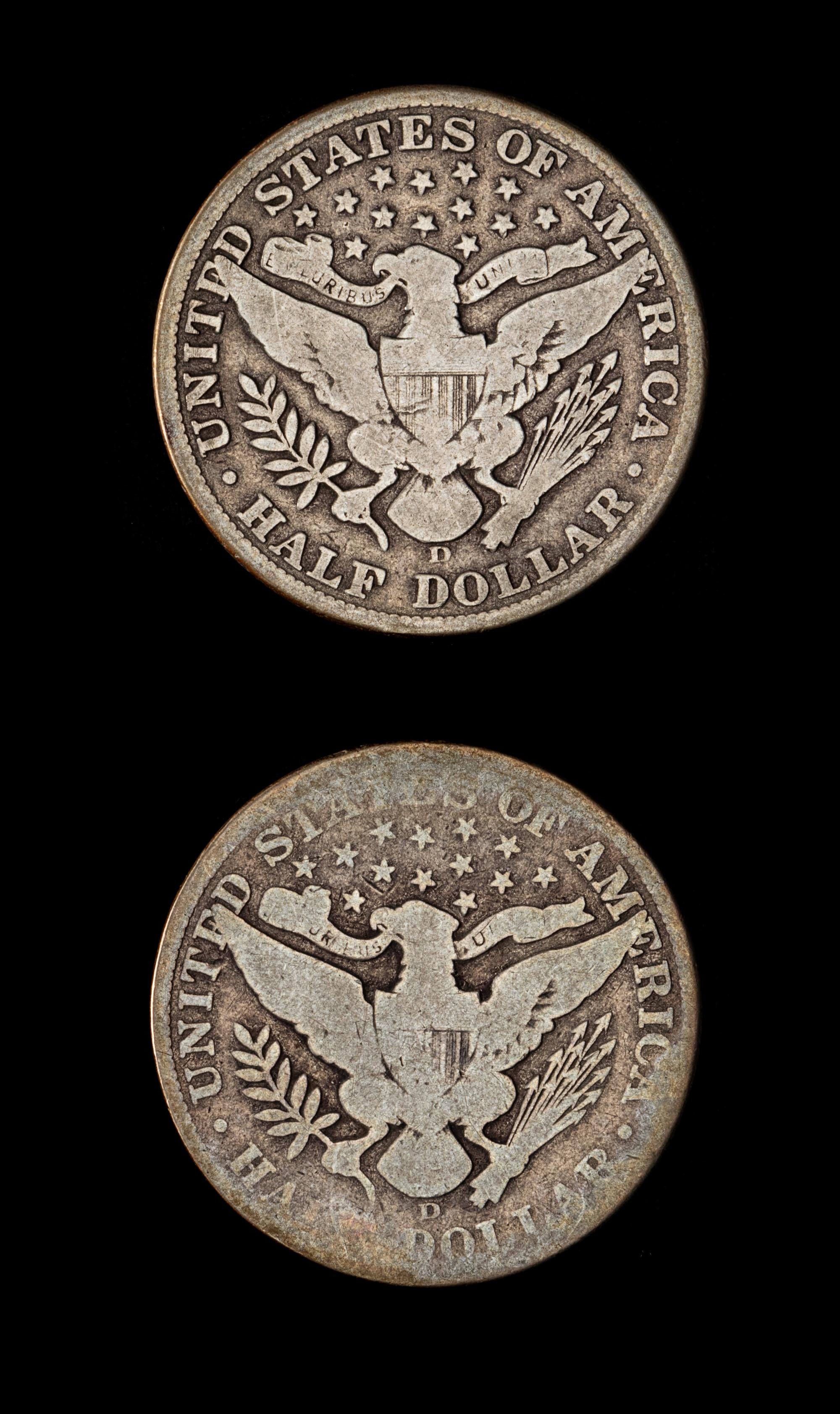 Two United States Barber Half-Dollar Coins — 1907-D & 1912-D