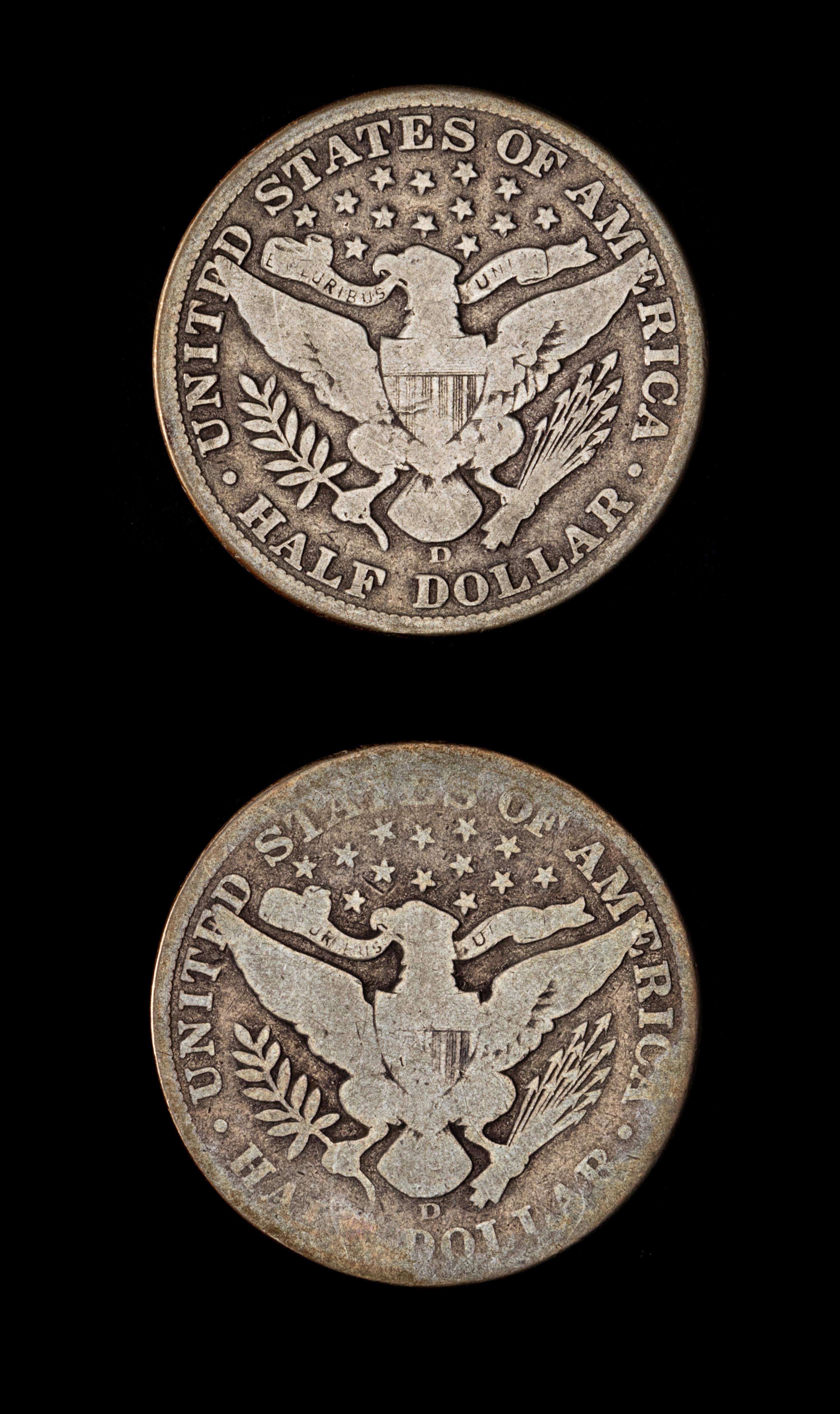 Two United States Barber Half-Dollar Coins — 1907-D & 1912-D