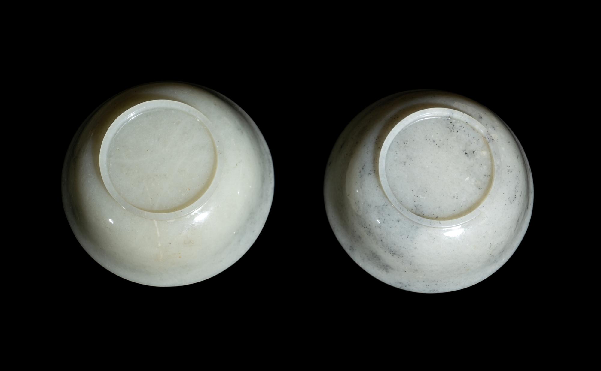 A Pair of Chinese Pale Greyish White Jade Bowls