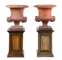 A Pair of Terra Cotta Urns on Stands Height 27 1/2 inches. — 19TH/20TH CENTURY
