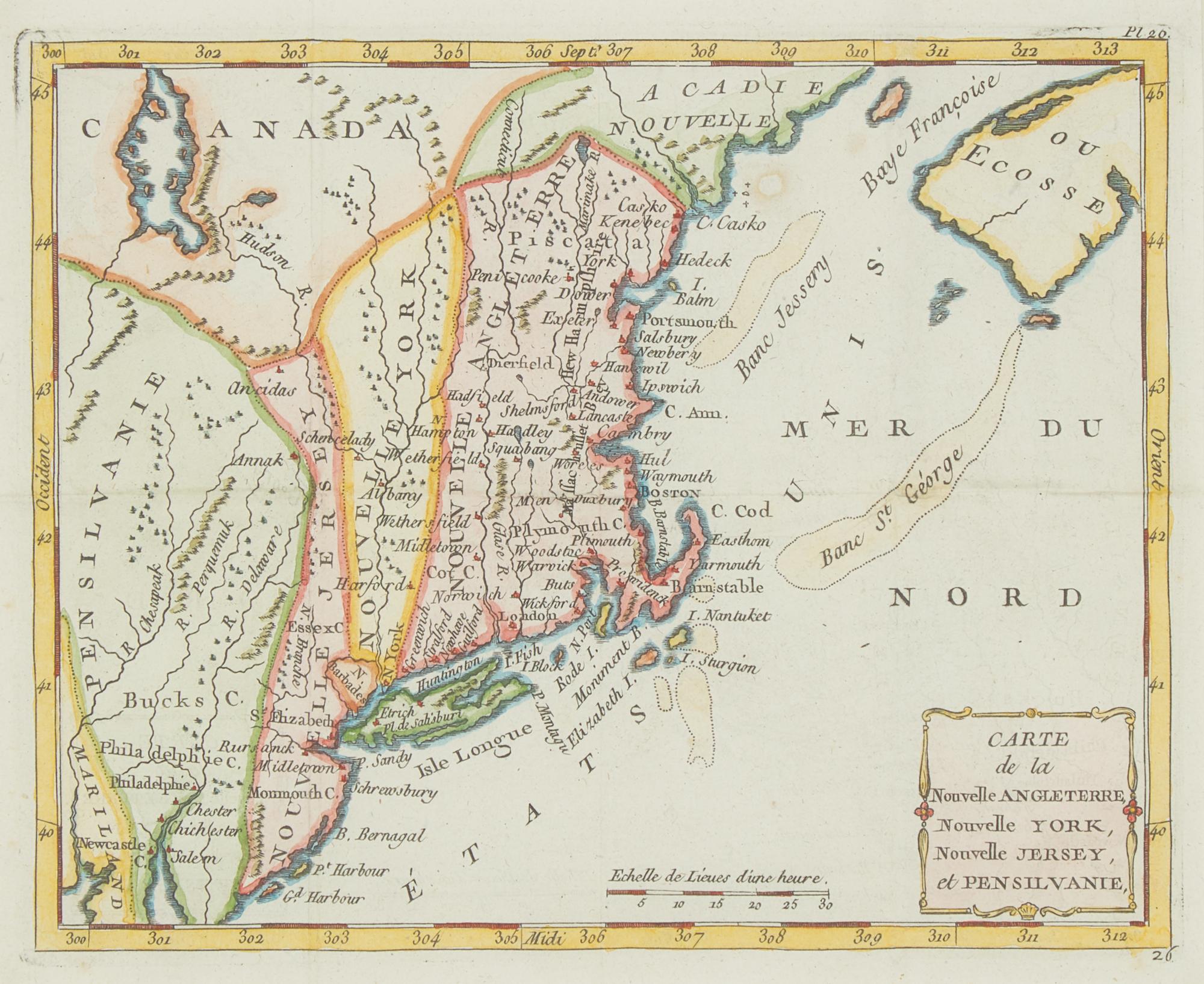 [Maps & Atlases] Porte, Joseph de la. Carte de la Nouvelle Angleterre, Nouvelle York, Nouvelle Jersey, et Pensilvanie