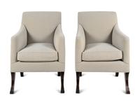 A Pair of Rose Tarlow Melrose House Saber-Leg Armchairs