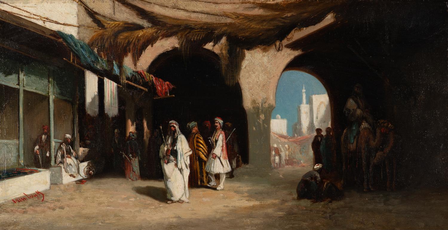 A View of a North African Courtyard with Market Beyond