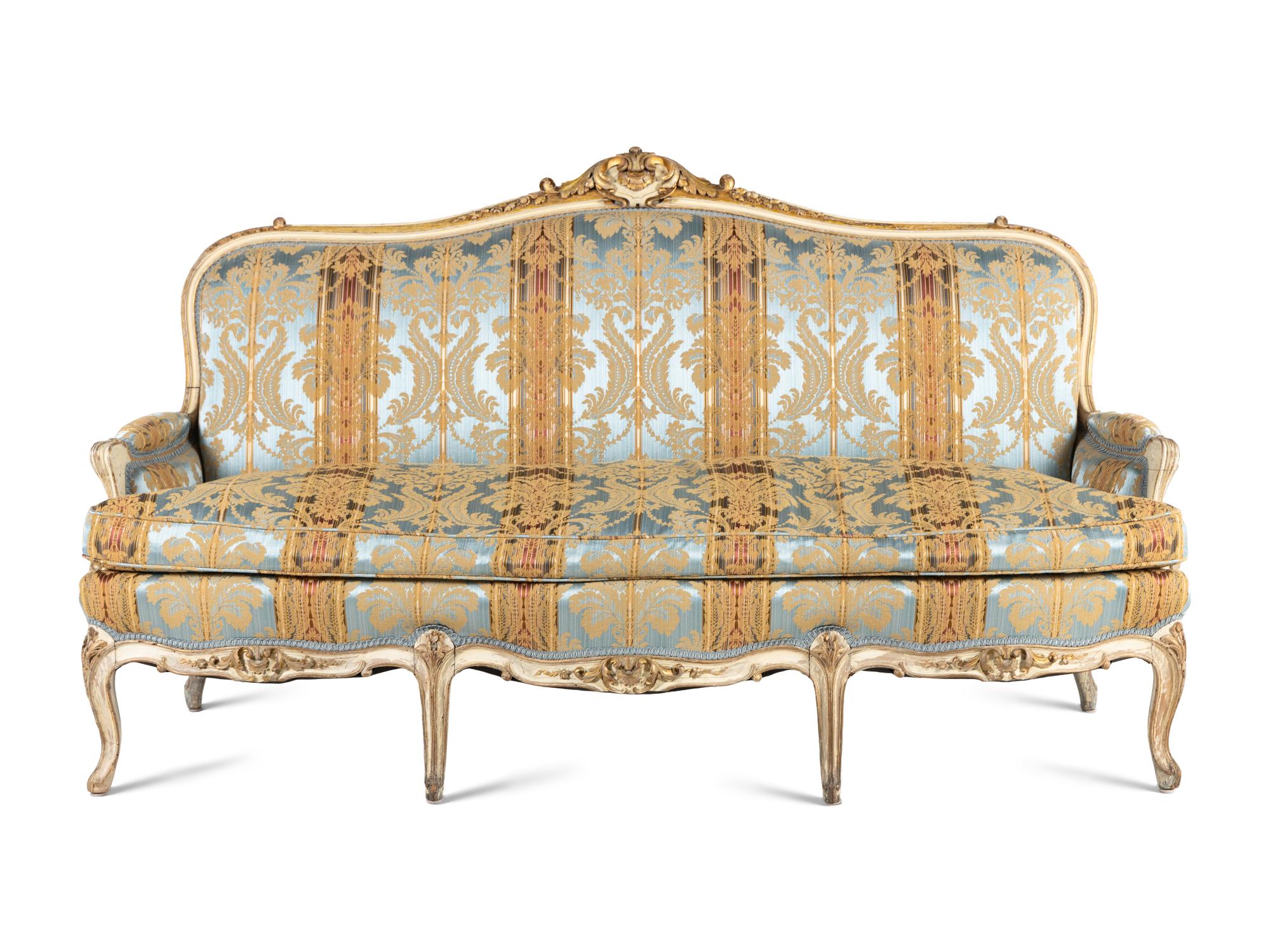 A Louis XV Style Cream Painted and Parcel Gilt Canapé