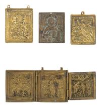 Six Russian Cast Bronze Miniature Icon Panels