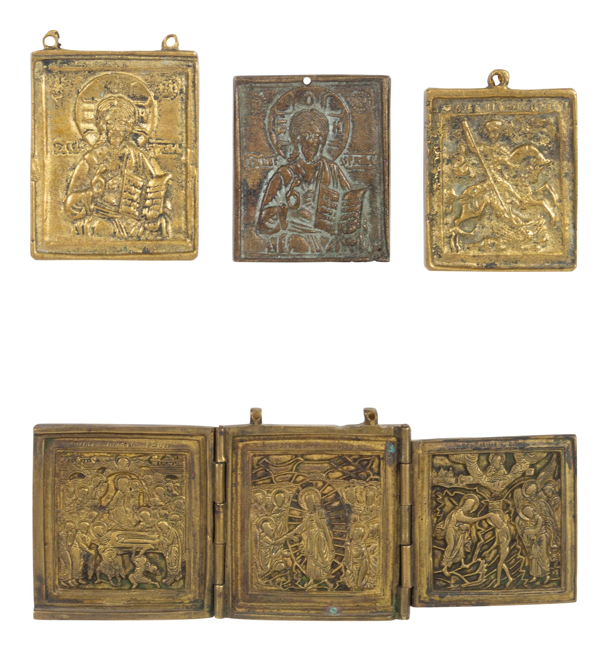 Six Russian Cast Bronze Miniature Icon Panels
