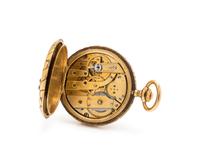 PATEK PHILIPPE, ANTIQUE, 18K YELLOW GOLD, DIAMOND AND ENAMEL HUNTER CASE POCKET WATCH, 1883